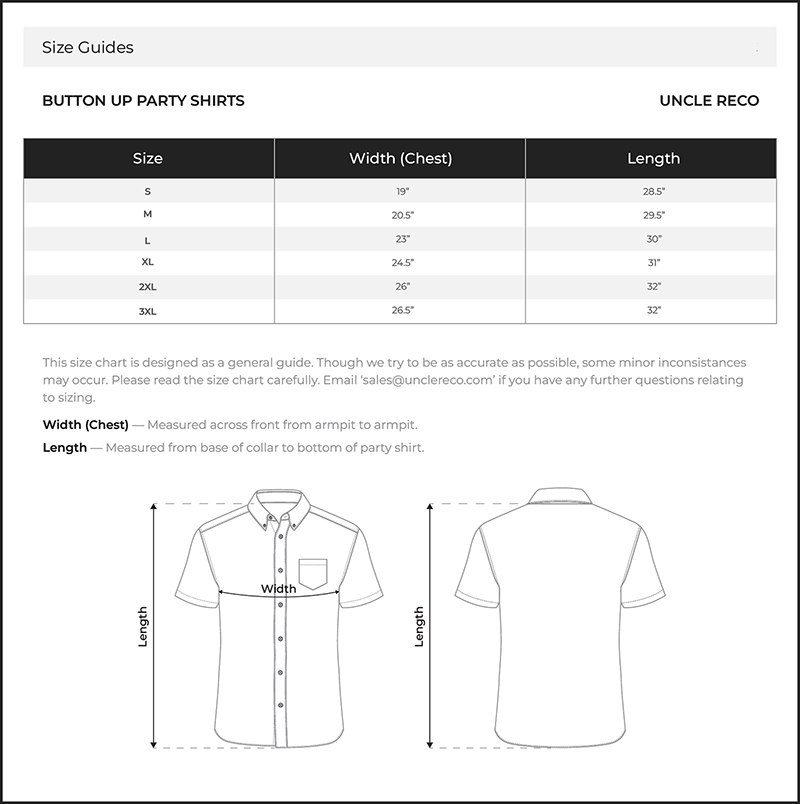 Size Chart Inch